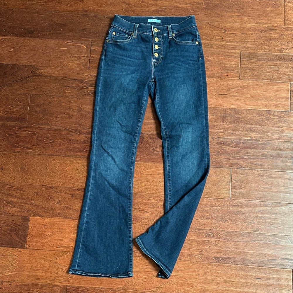 7 For All Mankind Dark Blue Flare Jeans with Button-Fly